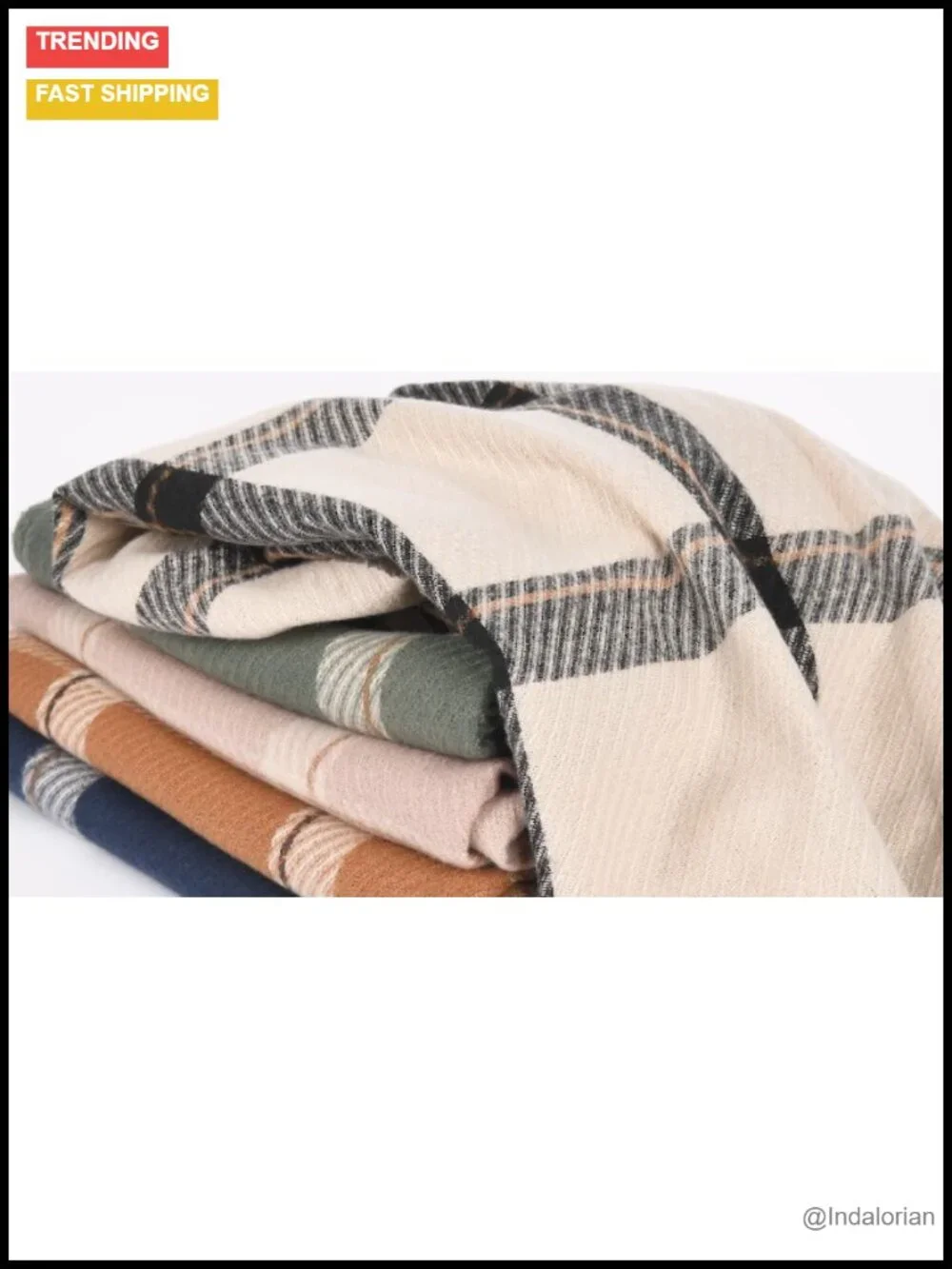 Oversized Soft Tassel Plaid Scarf Wrap Shawl Heavyweight Polyester